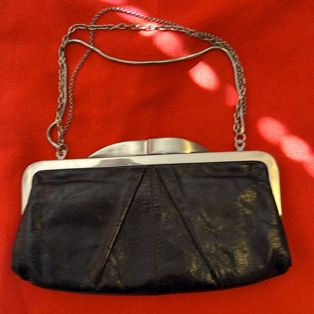 HOBO Black Leather Clutch with Silver Accents